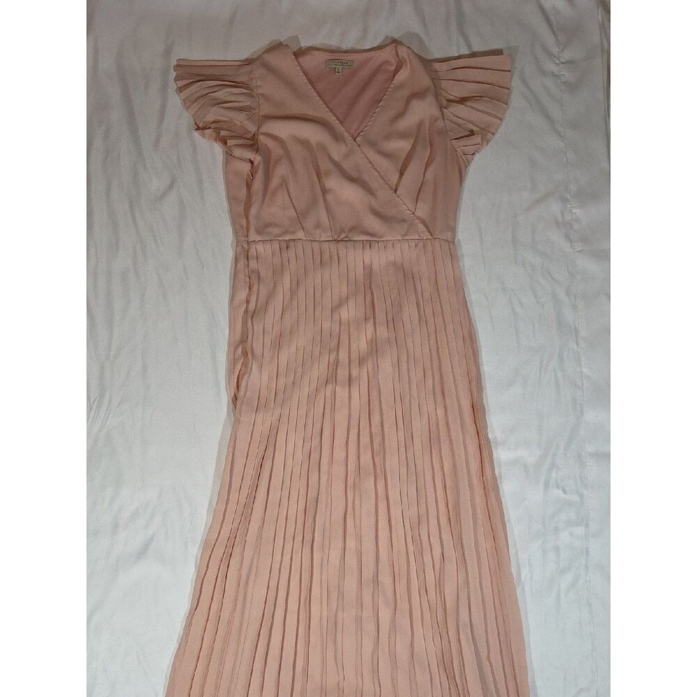 Polagram Pale Pink Maxi Dress Surplice V-neck Fully Pleated Skirt Size Large
